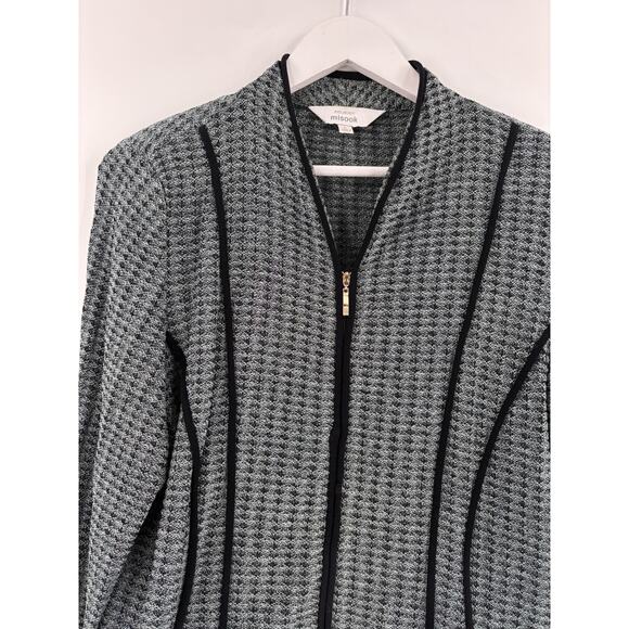 Exclusively Misook Knit Sweater Jacket Womens Large Blue Black Full Zip Cardigan - Picture 8 of 16